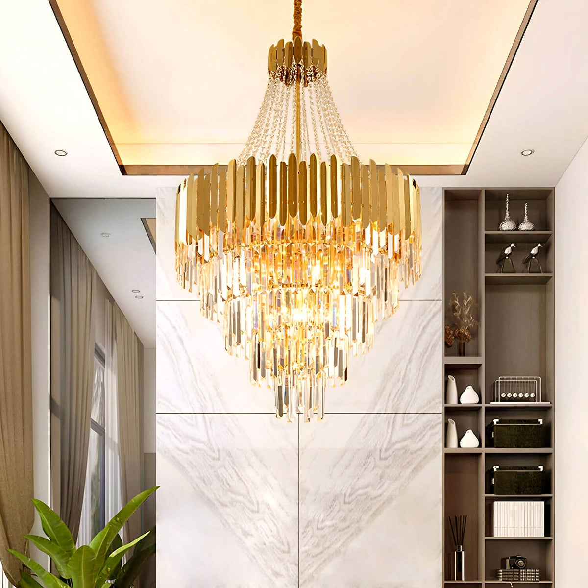 Lustre Cristal Doré Moderne pour Salon