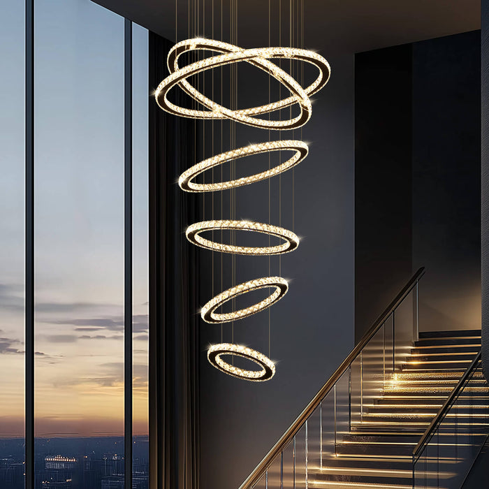 Lustre Multi-Anneaux Cristal Moderne pour Salle à Manger