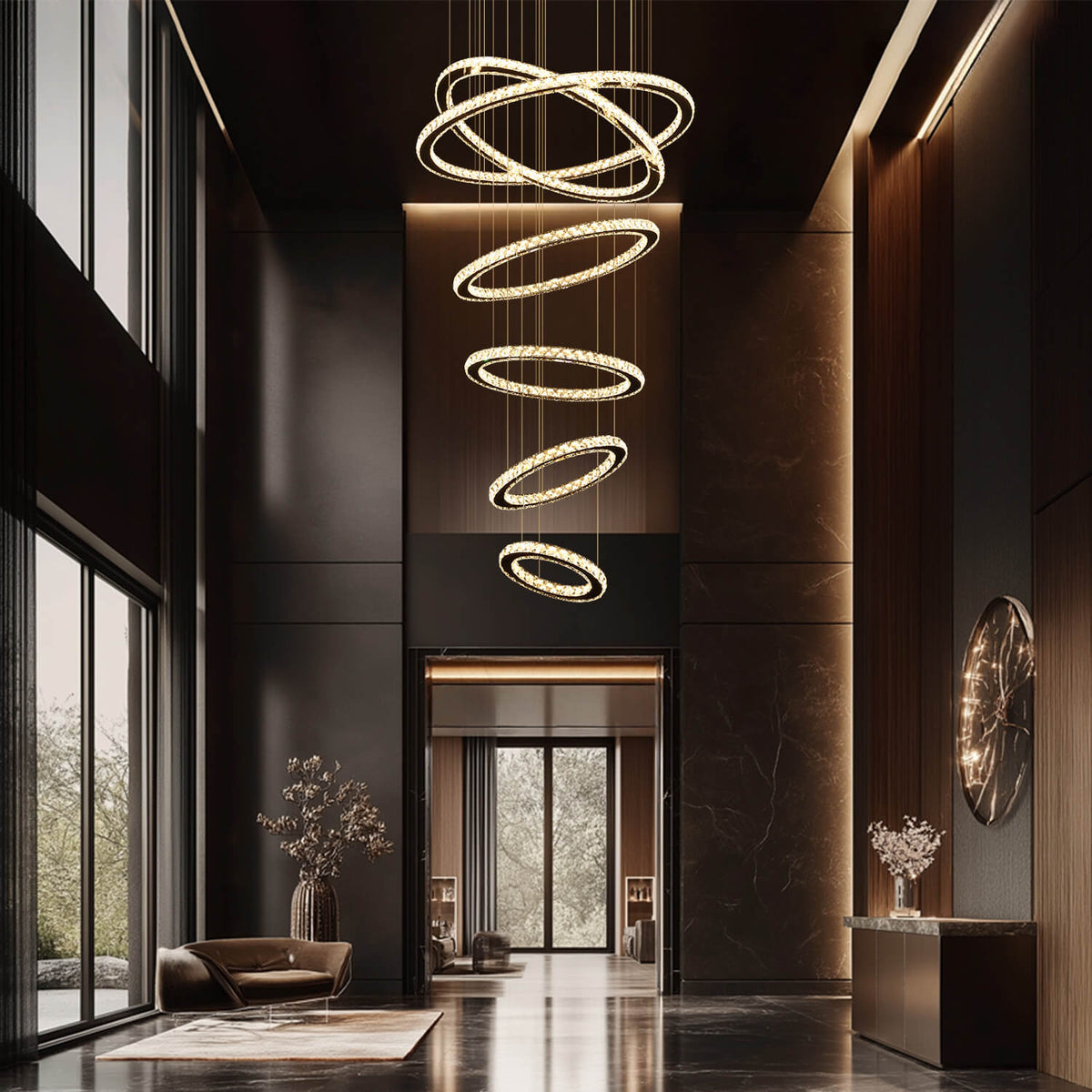 Lustre Multi-Anneaux Cristal Moderne pour Salle à Manger