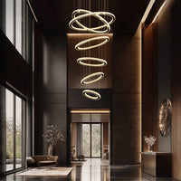 Lustre Multi-Anneaux Cristal Moderne pour Salle à Manger