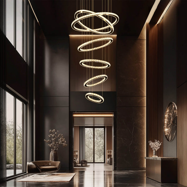 Lustre Multi-Anneaux Cristal Moderne pour Salle à Manger