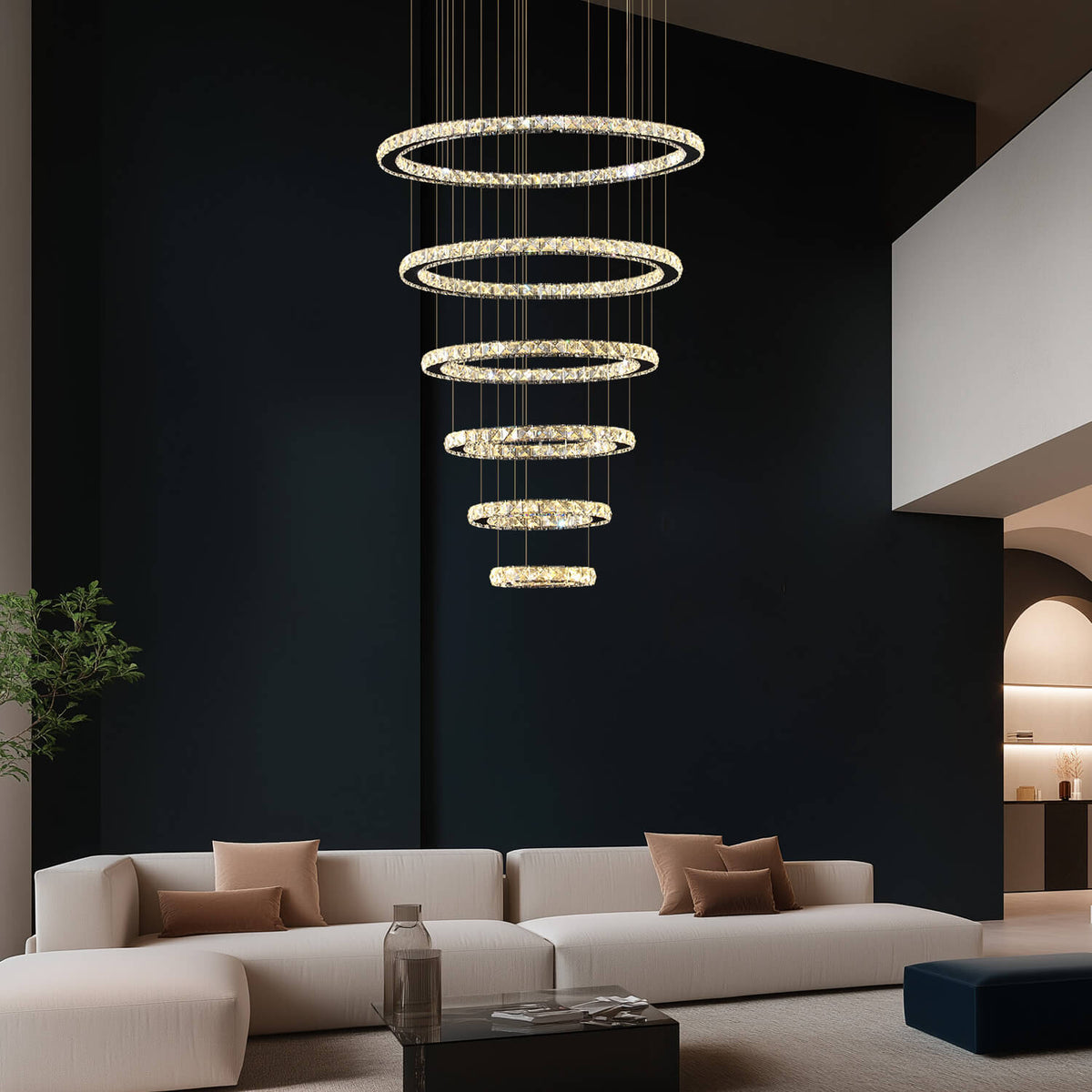 Lustre Multi-Anneaux Cristal Moderne pour Salle à Manger
