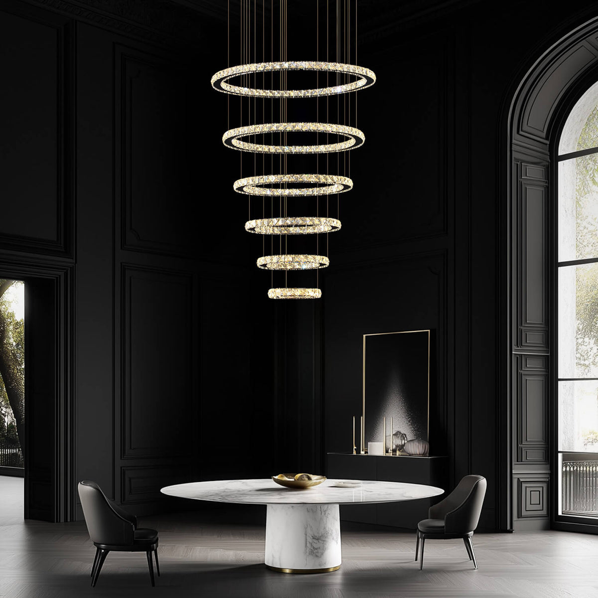 Lustre Anneau Cristal Noir