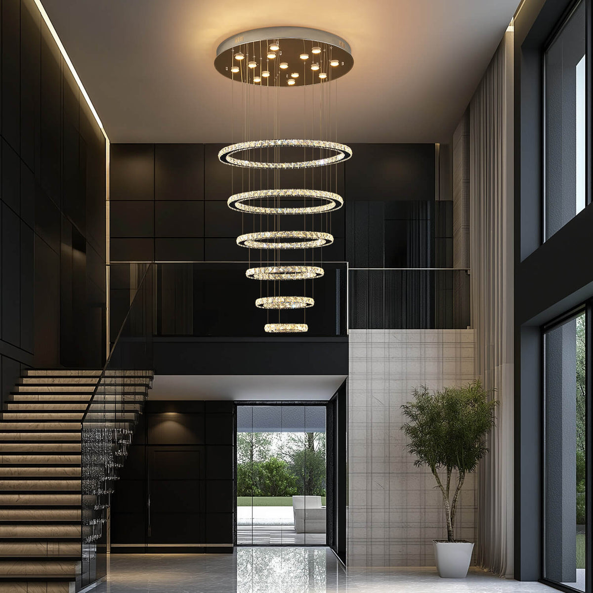 Lustre Multi-Anneaux Cristal Moderne pour Salle à Manger
