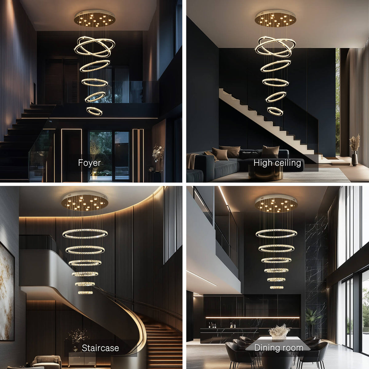 Lustre Anneau Cristal Noir gros plan