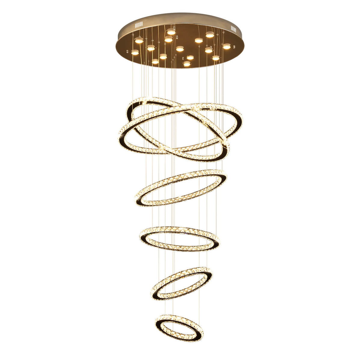 Lustre Multi-Anneaux Cristal Moderne pour Salle à Manger