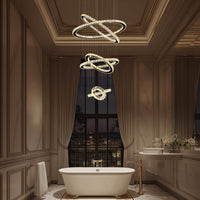 Lustre Multi-Anneaux Cristal Moderne pour Salle à Manger