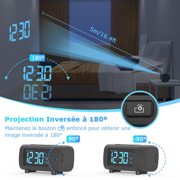 SKYTIME | Réveil Projecteur LED 180° avec Radio FM & USB