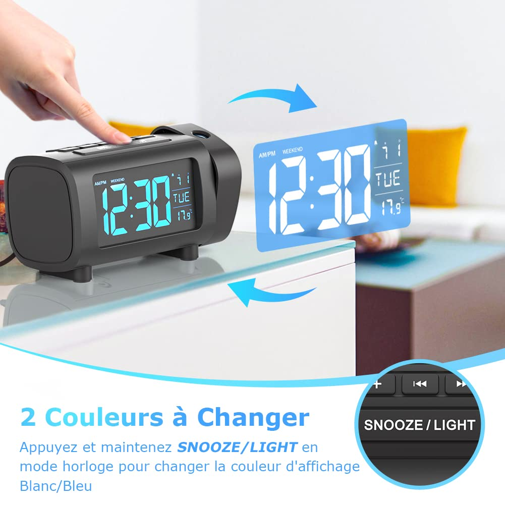 SKYTIME | Réveil Projecteur LED 180° avec Radio FM & USB