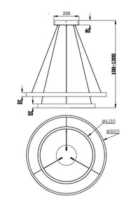 Suspension à deux anneaux LED diffusant une lumière blanc chaud, vue 17