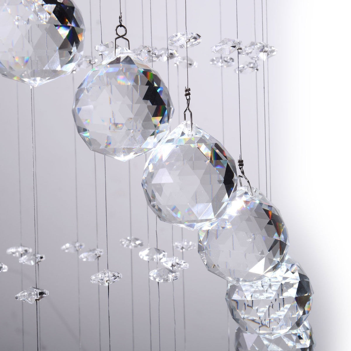 Lustre Double Spirale Cristal K9 Chrome pour Escalier et Entrée