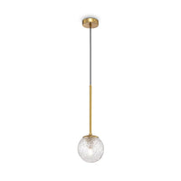Détail du diffuseur en verre transparent de la suspension Ligero dorée