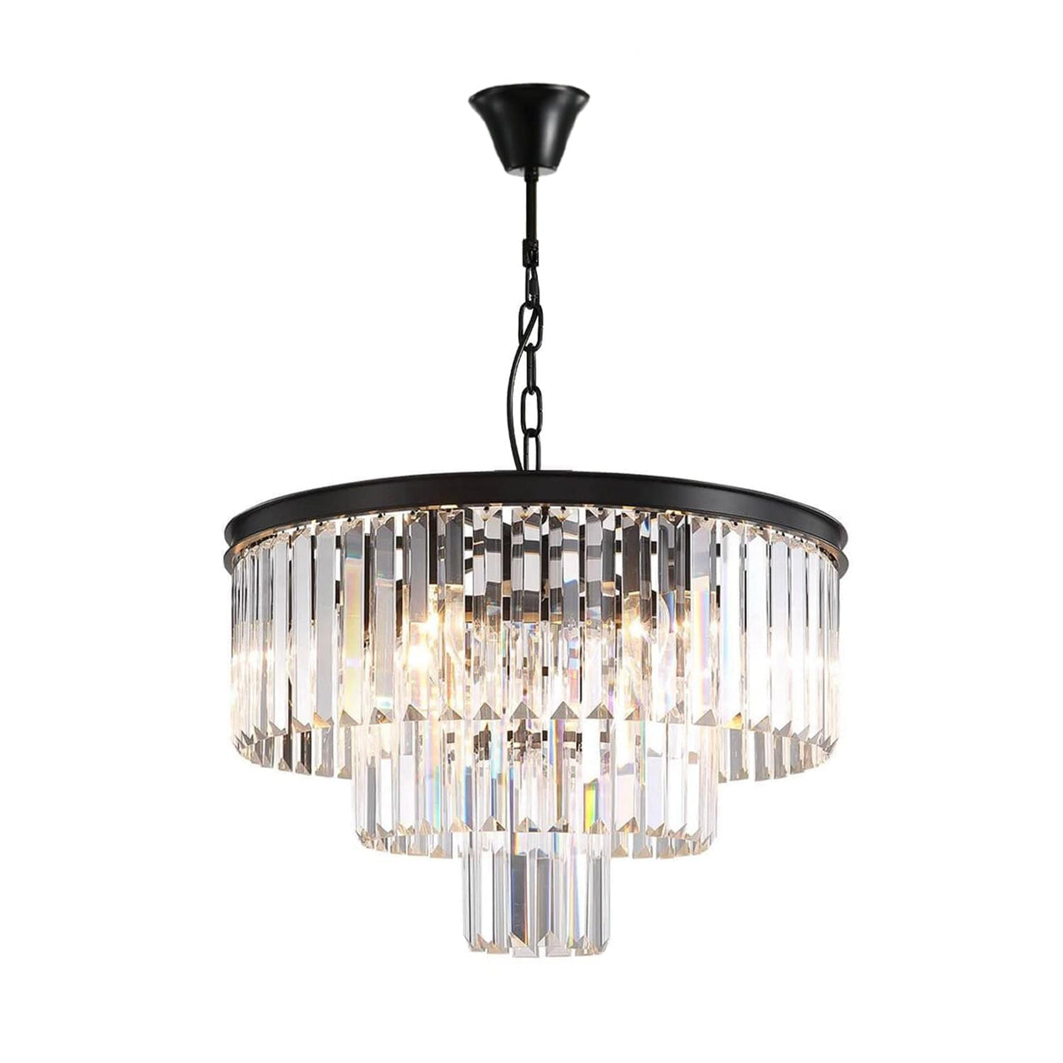 Lustre Cristal Trois Niveaux Noir