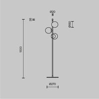 Lampadaire trois globes opalins avec structure noire et détails dorés, vue 7