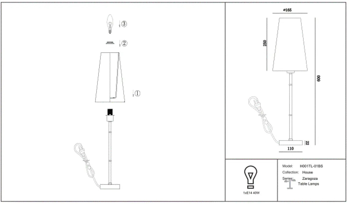 Détail du pied doré effet laiton de la lampe de chevet
