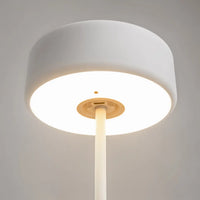 Trois lampes de chevet rechargeables alignées sur une table à manger
