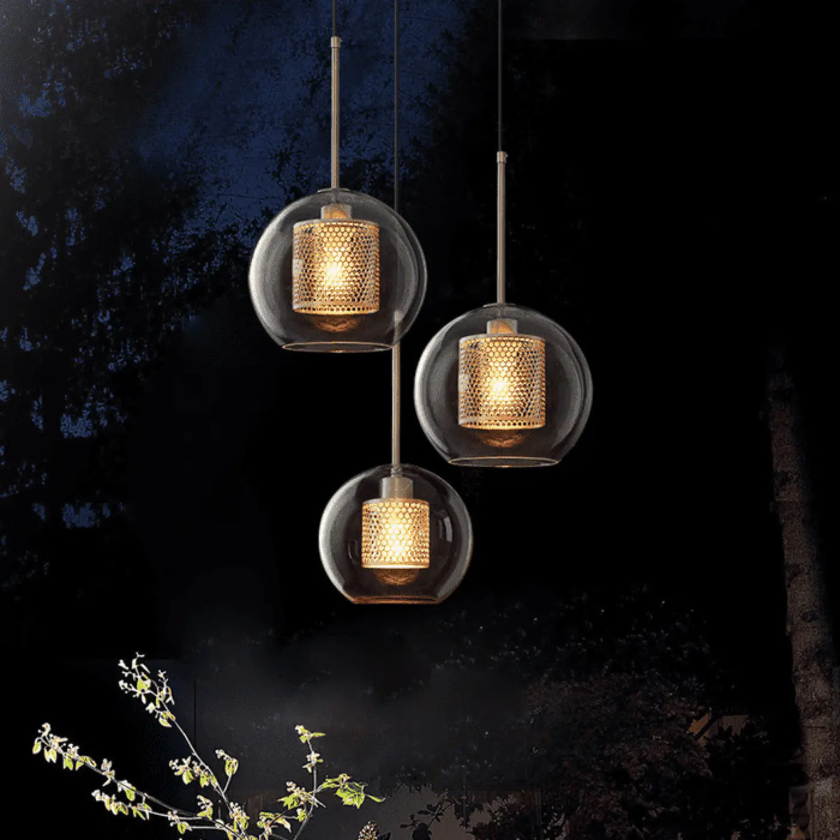 Lampe Suspendue Industrielle en Verre et Métal