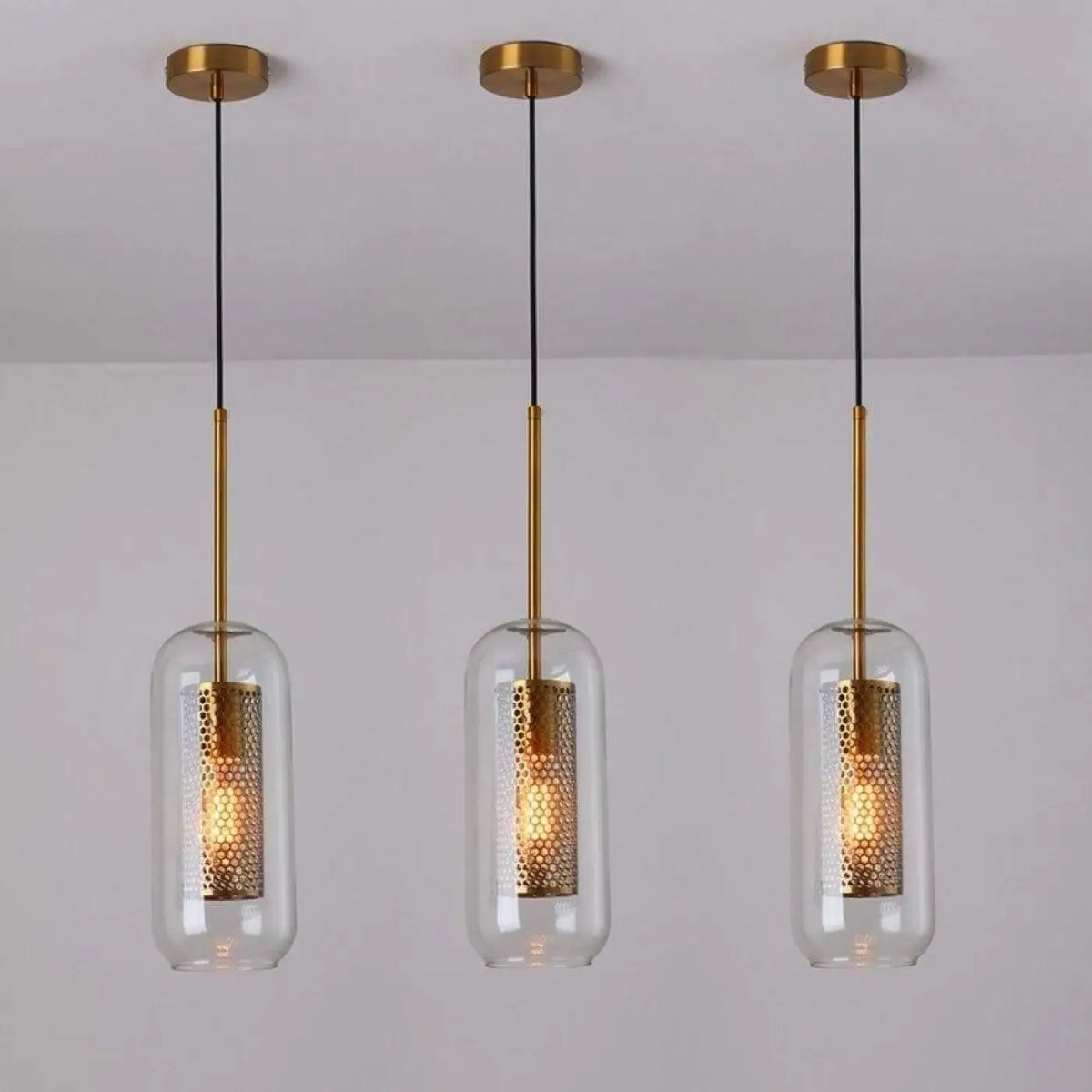 Lampe Suspendue Industrielle en Verre et Métal