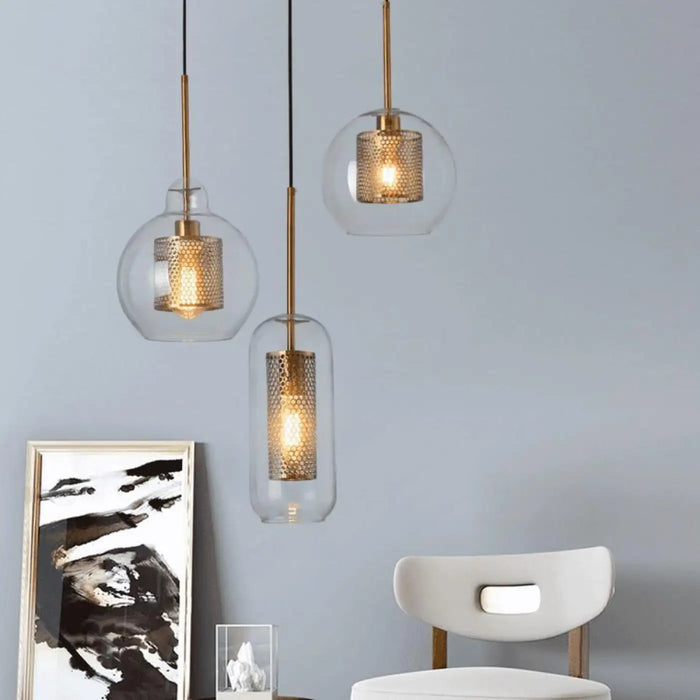 Lampe Suspendue Industrielle en Verre et Métal