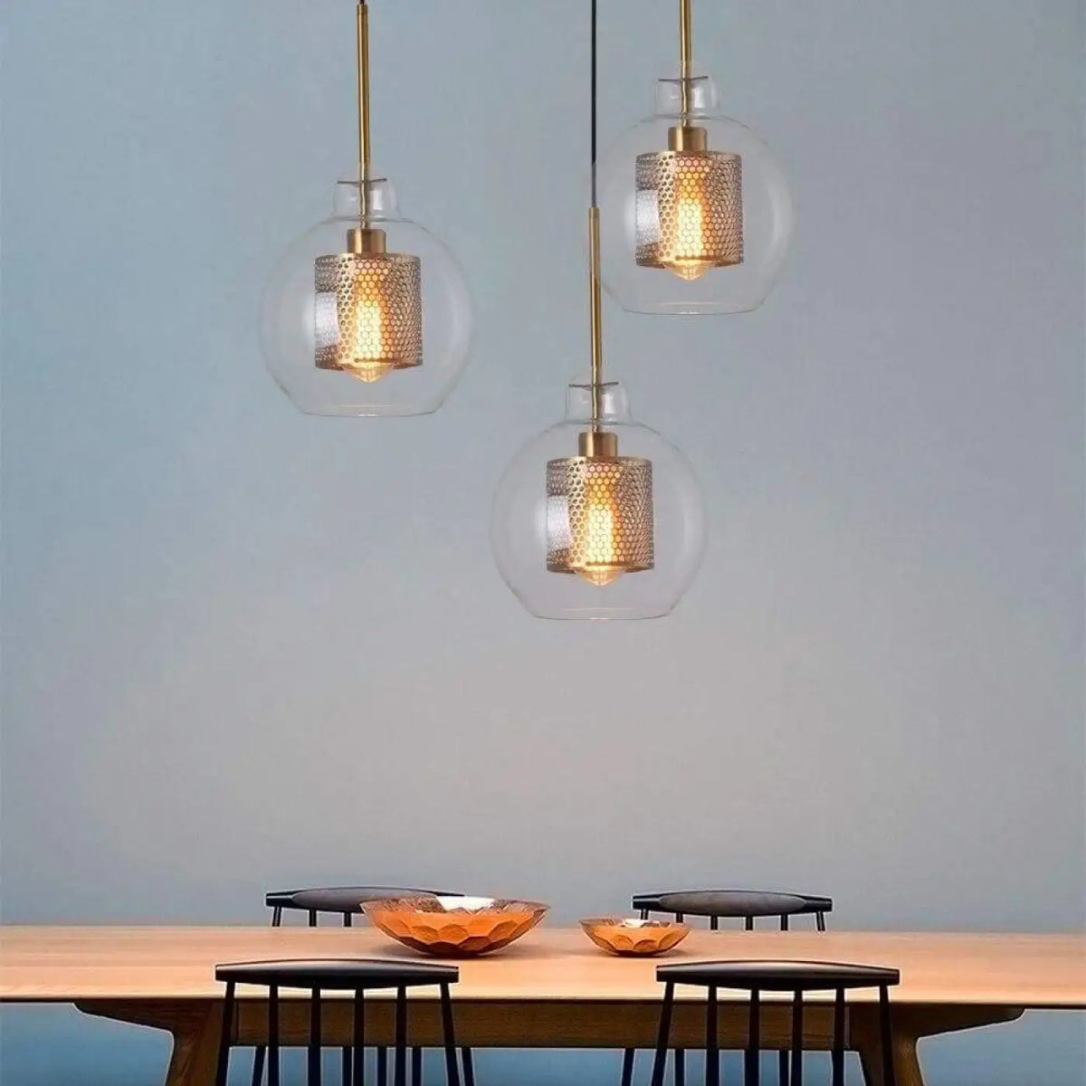 Lampe Suspendue Industrielle en Verre et Métal