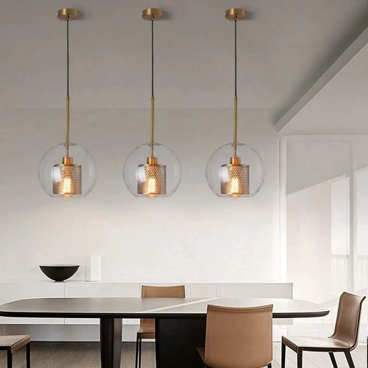 Lampe Suspendue Industrielle en Verre et Métal