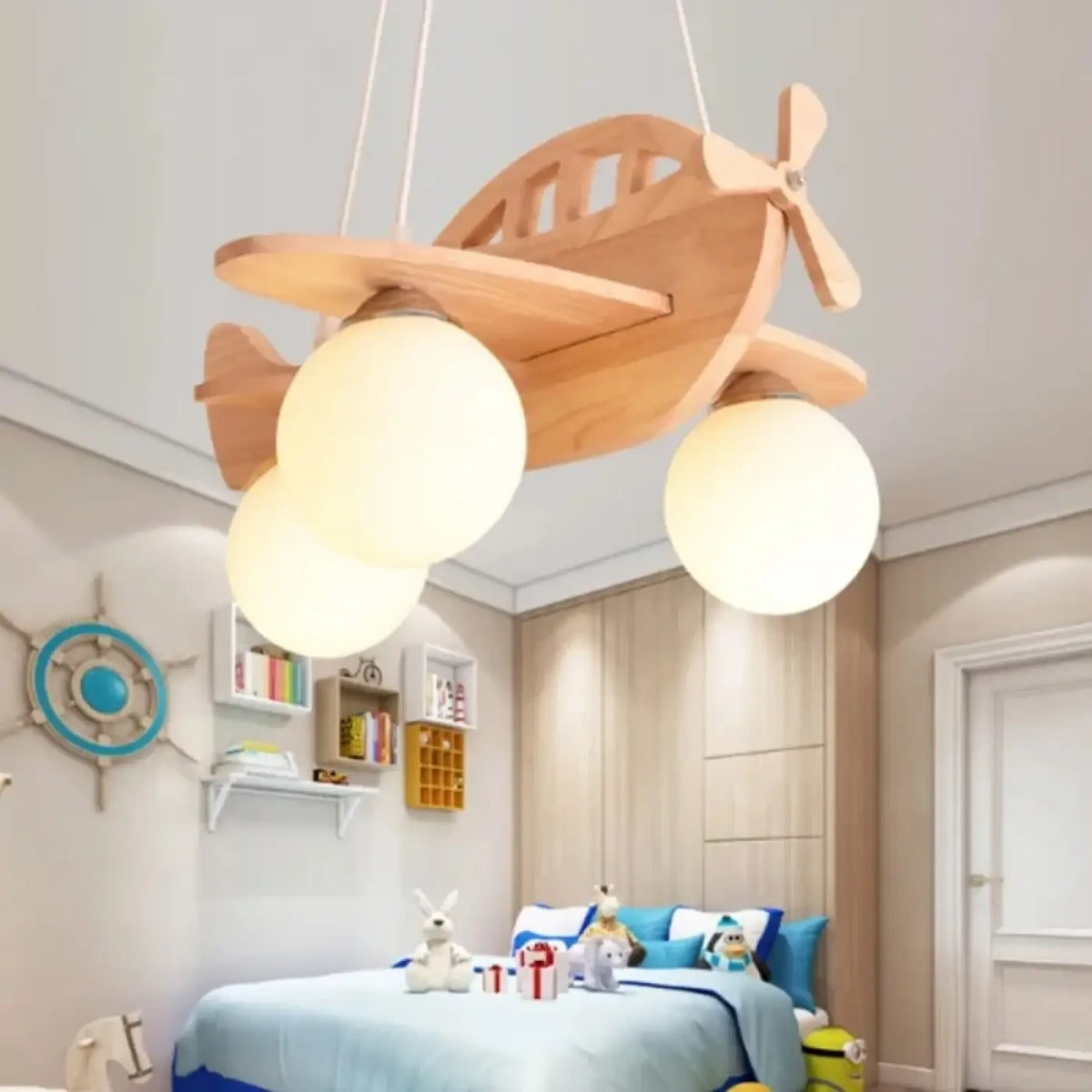 Lampe Suspendue Avion avec Boules Lumineuses pour Enfant