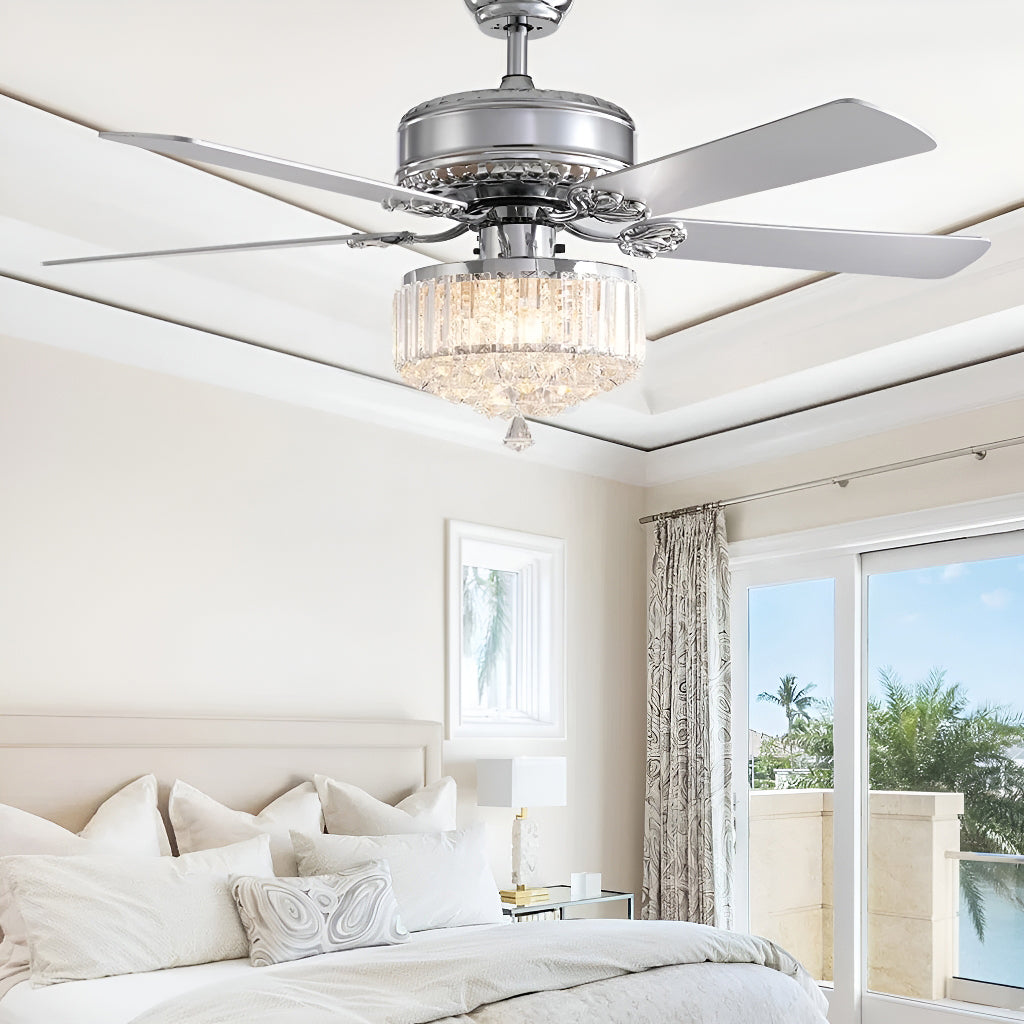 Plafonnier Ventilateur Rond Cristal Salle à Manger Argenté vue d'ensemble