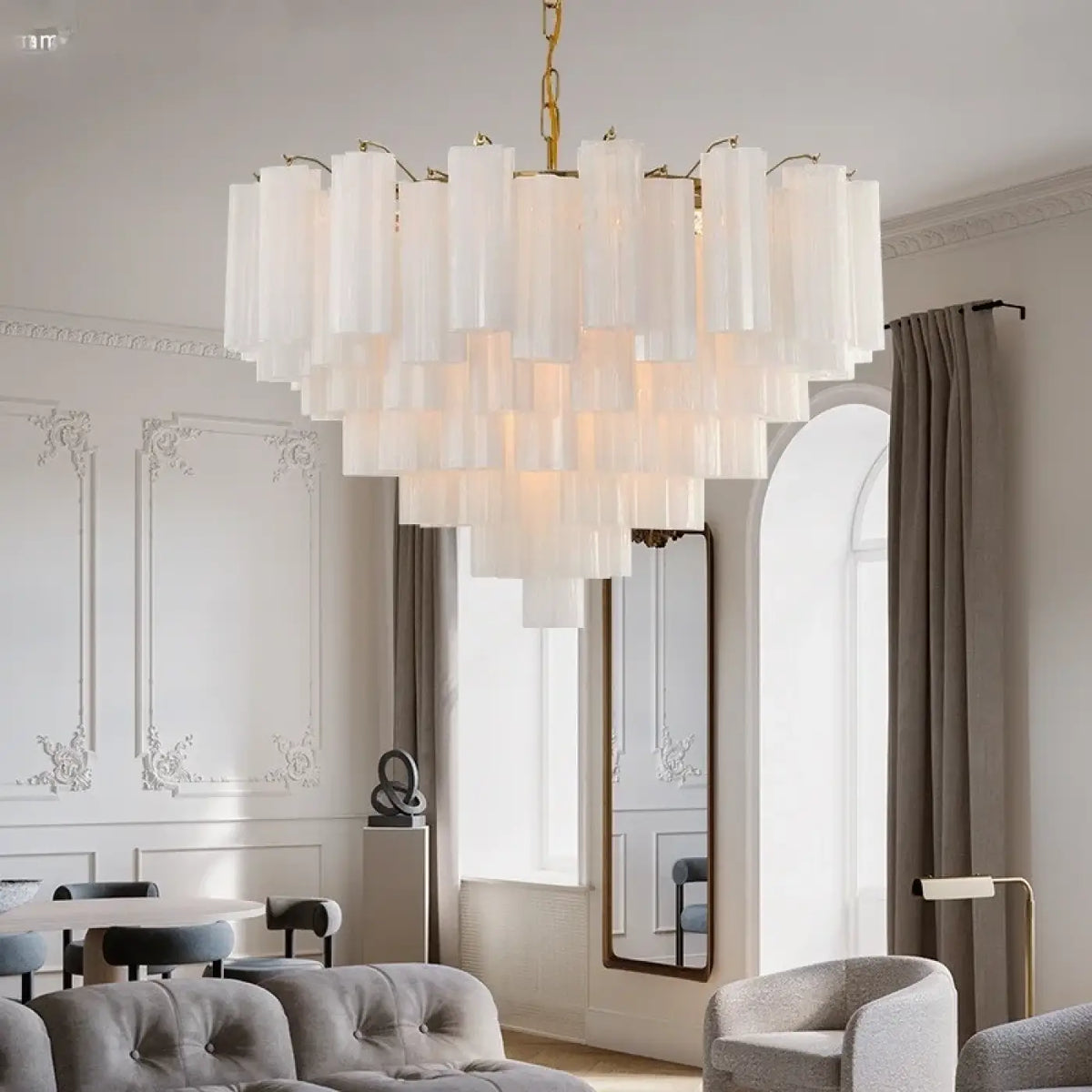 Lustre Chandelier en Verre Translucide Doré