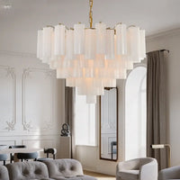 Lustre Chandelier en Verre Translucide Doré