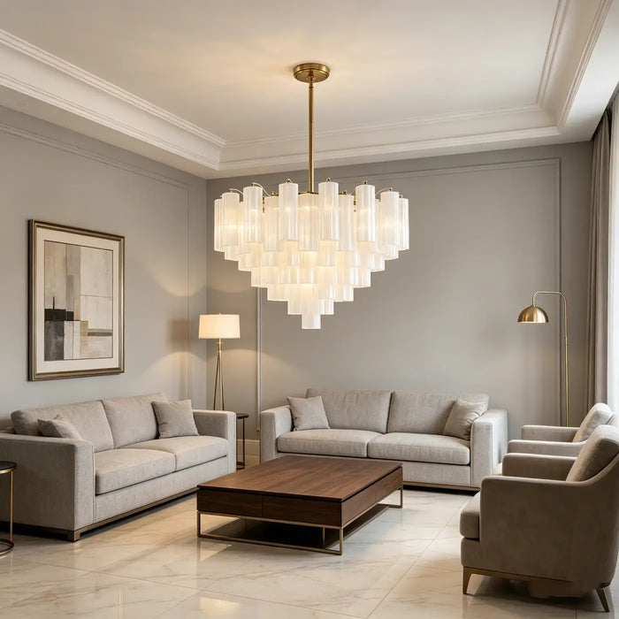 Lustre Chandelier en Verre Translucide Doré