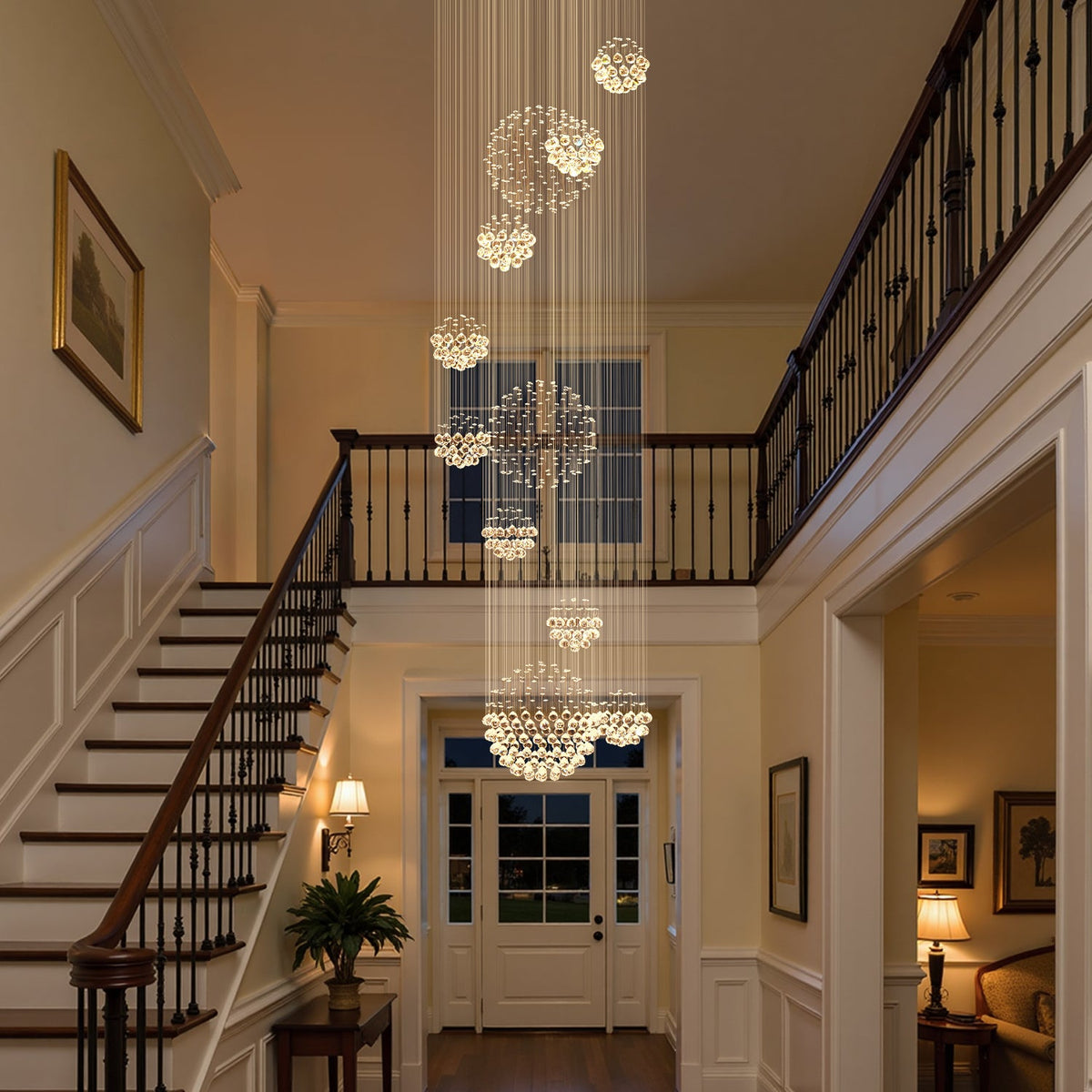 Lustre Spirale en Cristal K9 Chrome pour Escalier