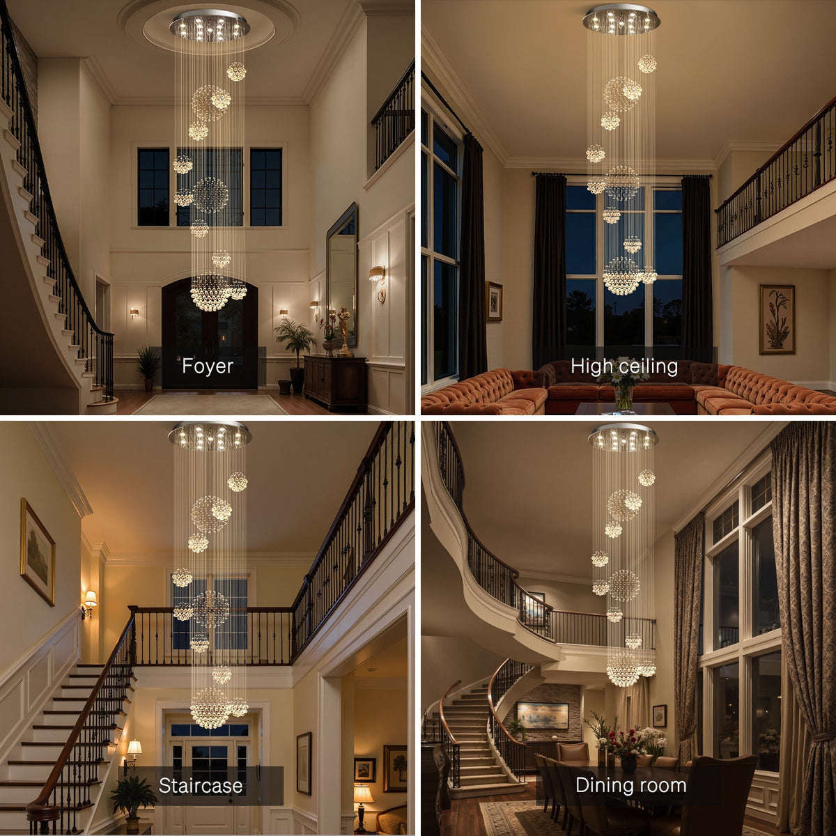 Lustre Spirale en Cristal K9 Chrome pour Escalier