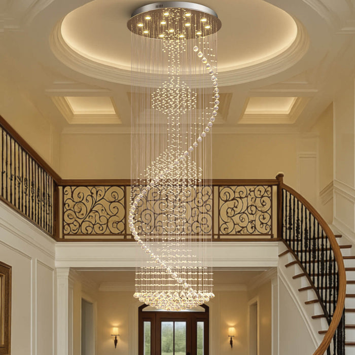 Lustre Spirale Métal Chrome Gouttes pour Escalier et Entrée