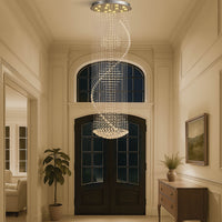Lustre Spirale Métal Chrome Gouttes pour Escalier et Entrée