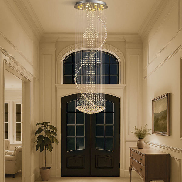 Lustre Spirale Métal Chrome Gouttes pour Escalier et Entrée