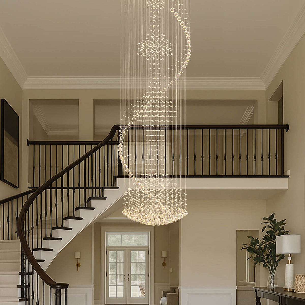 Lustre Spirale Métal Chrome Gouttes pour Escalier et Entrée