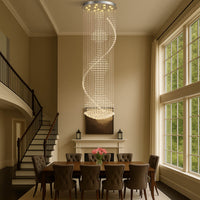 Lustre Spirale Métal Chrome Gouttes pour Escalier et Entrée
