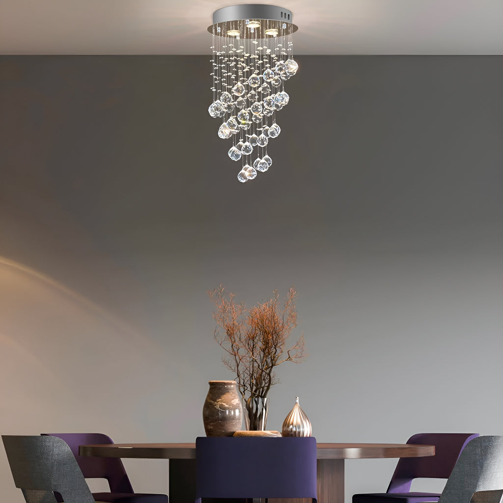 Lustre Spirale Cristal Argenté Salle à Manger vue d'ensemble