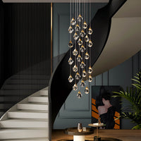Lustre Cristal Gouttes Dorées pour Escalier et Entrée