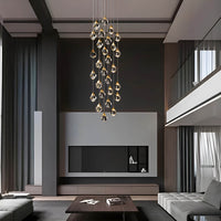 Lustre Cristal Gouttes Dorées pour Escalier et Entrée