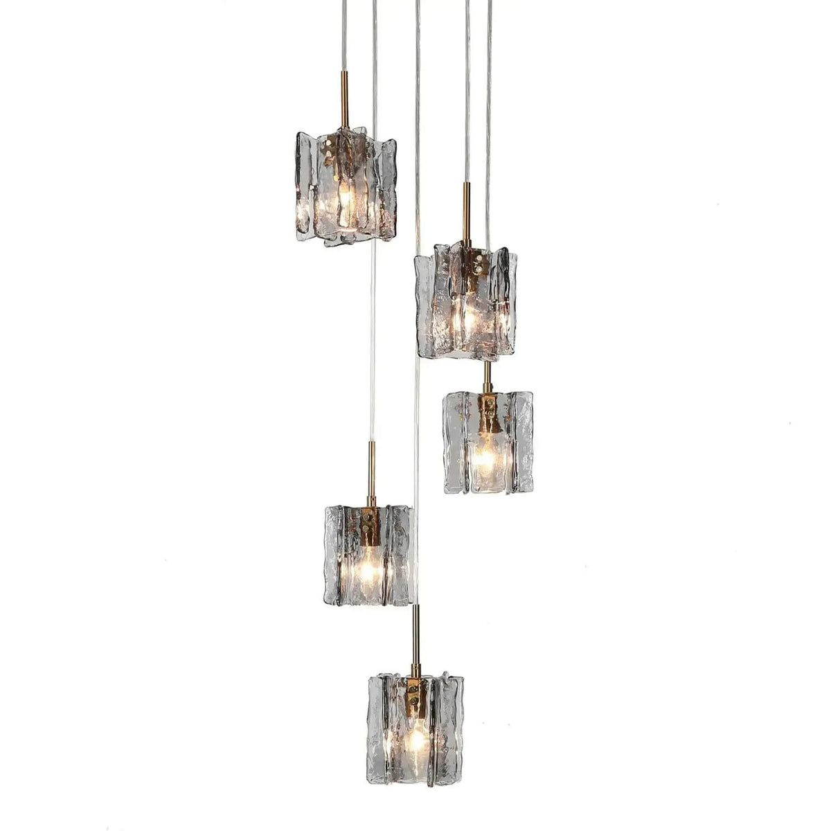 Lustre 5 Globes Verre Gris Moderne - Escalier Foyer Salon pour Salle à Manger
