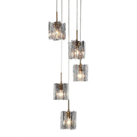 Lustre 5 Globes Verre Gris Moderne - Escalier Foyer Salon pour Salle à Manger