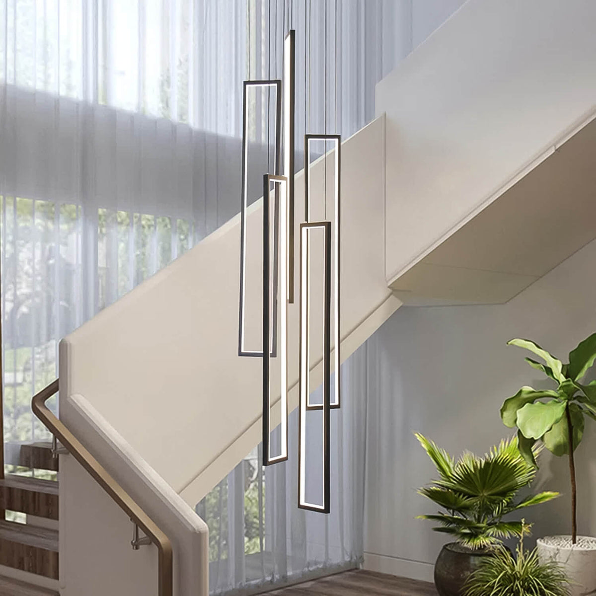 Lustre 5 Lumières LED Connecté Noir ou Or pour Salle à Manger