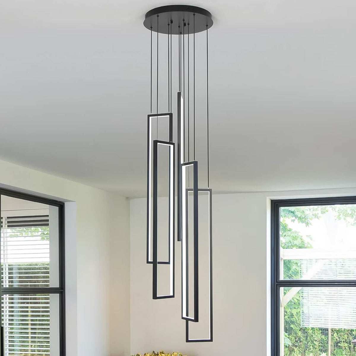 Lustre 5 Lumières LED Connecté Noir ou Or pour Salle à Manger