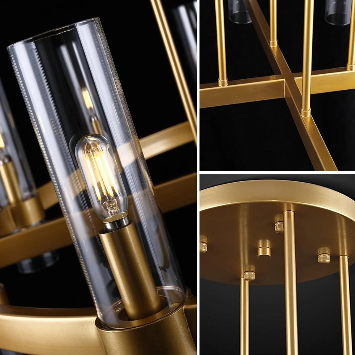 Lustre Tube Verre Transparent Doré pour Salle à Manger