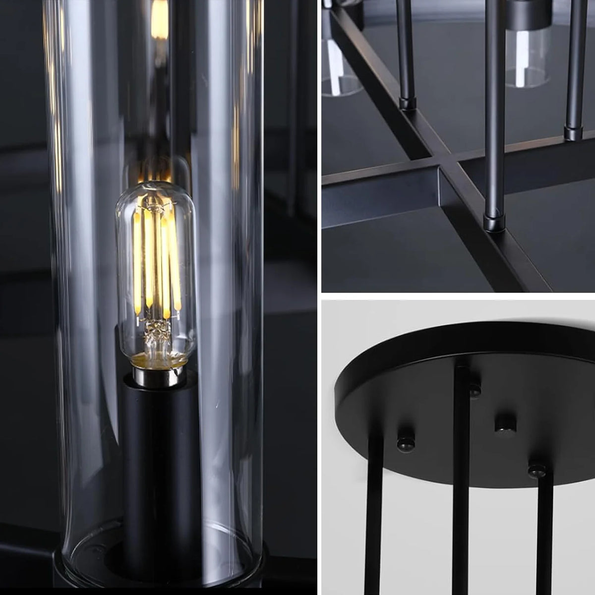 Lustre Tube Verre Transparent Doré pour Salle à Manger