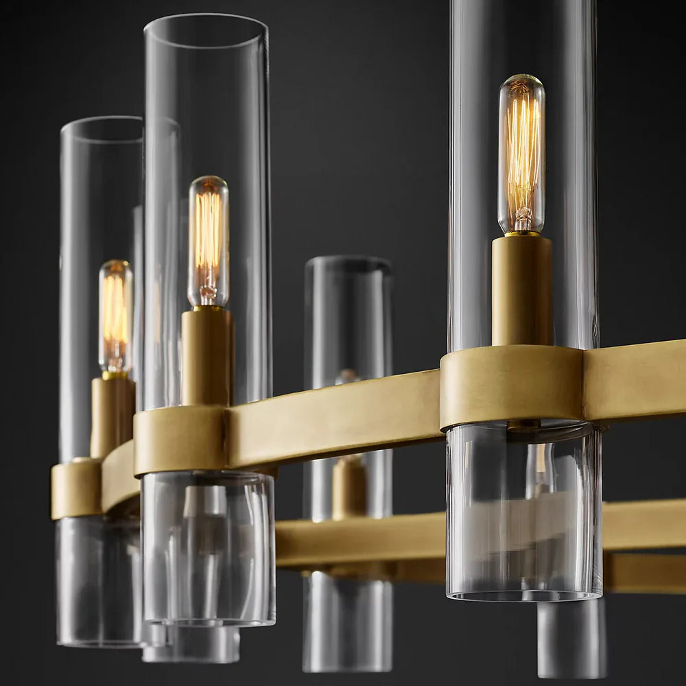 Lustre Tube Verre Transparent Doré pour Salle à Manger