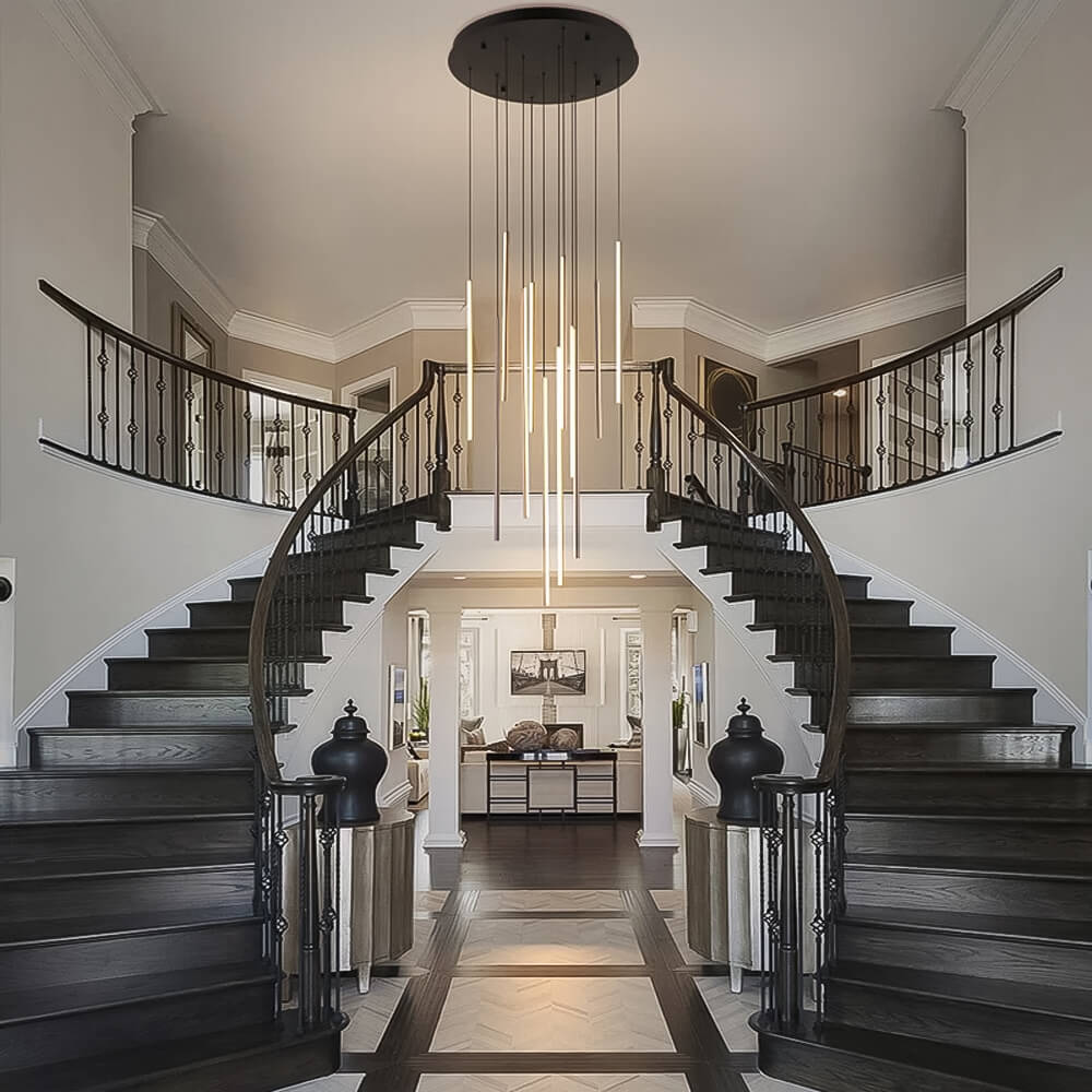 Lustre Cascade LED Noir Connecté pour Salle à Manger