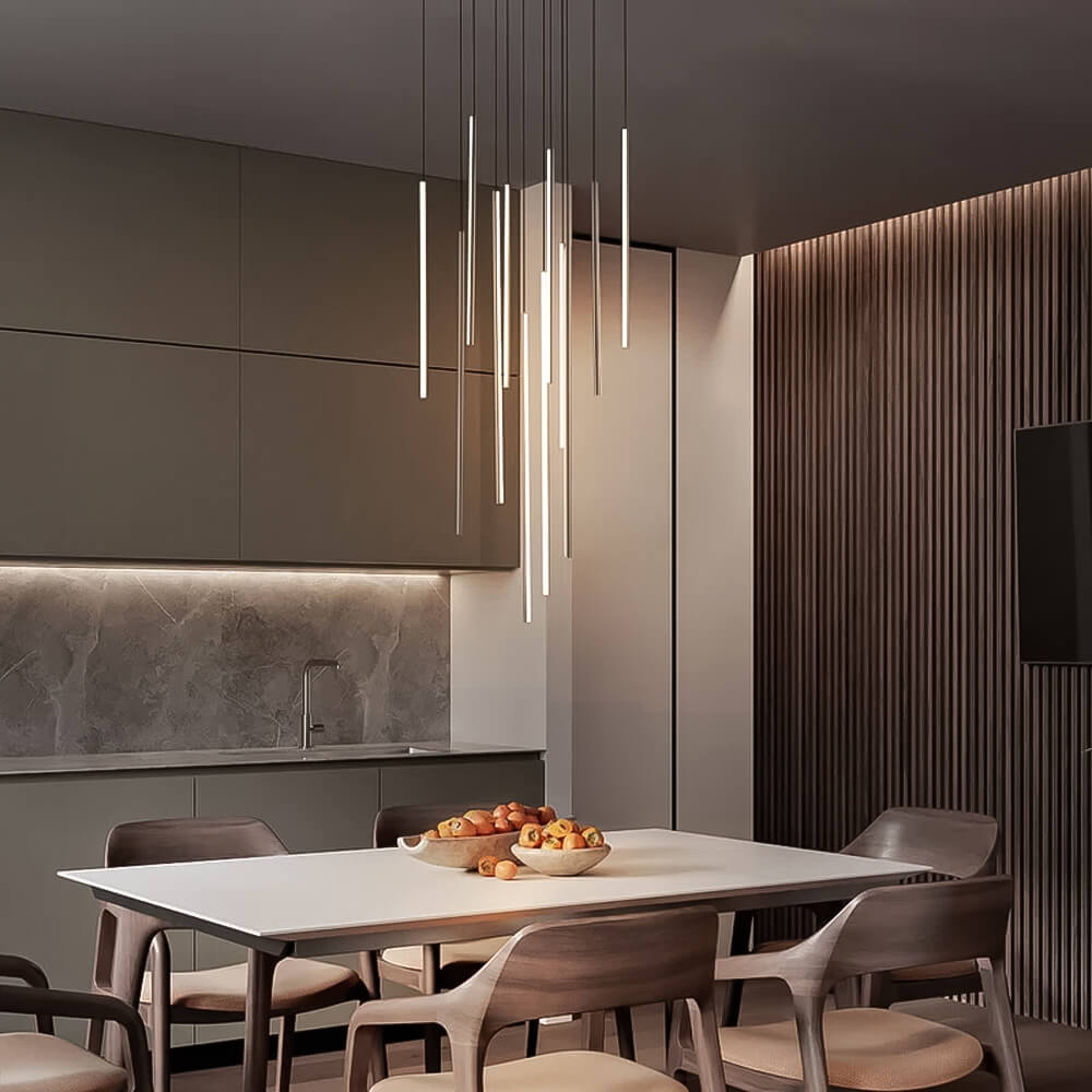 Lustre Cascade LED Noir Connecté pour Salle à Manger