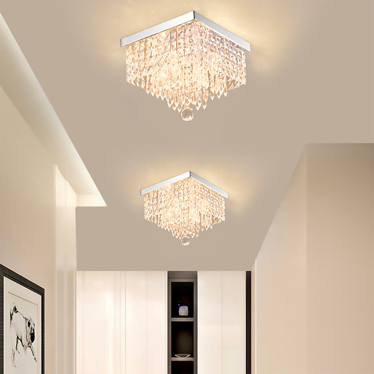 Plafonnier Carré Cristal Couloir vue d'ensemble